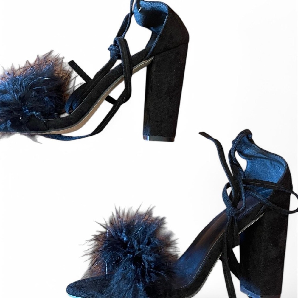 Elegant Black Feathered Women's Heels